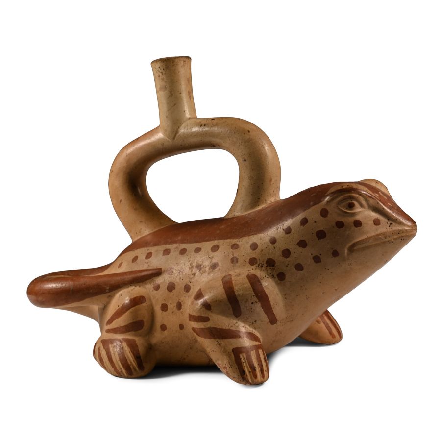 Moche Painted Ceramic Lizard Stirrup Jar