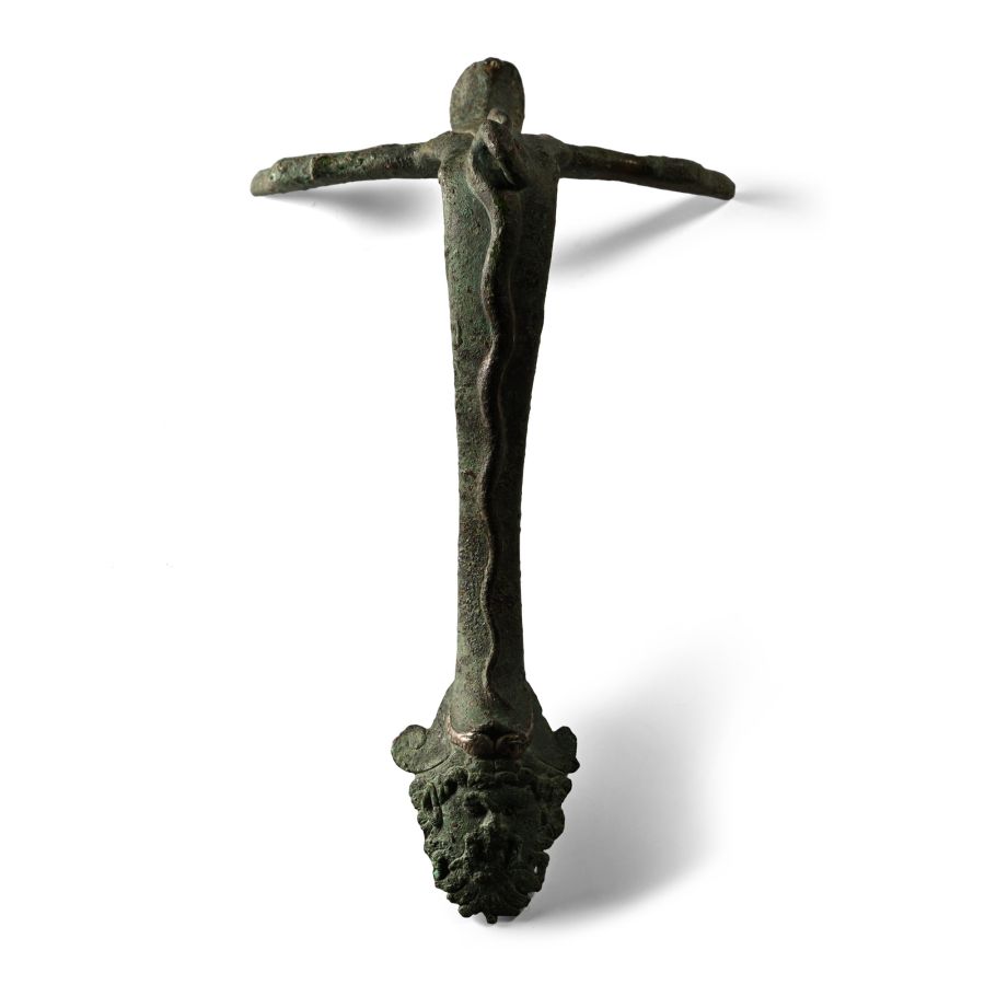 Roman Bronze Vessel Handle with Face