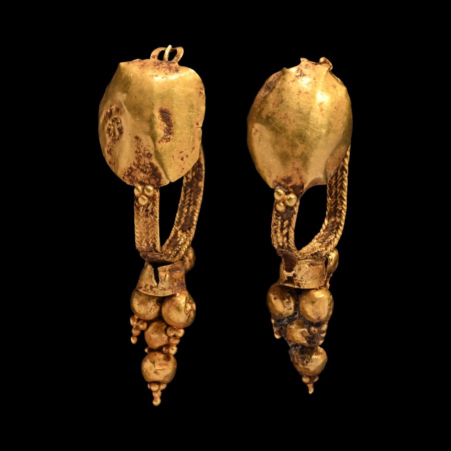 Roman Gold Earrings with Shield