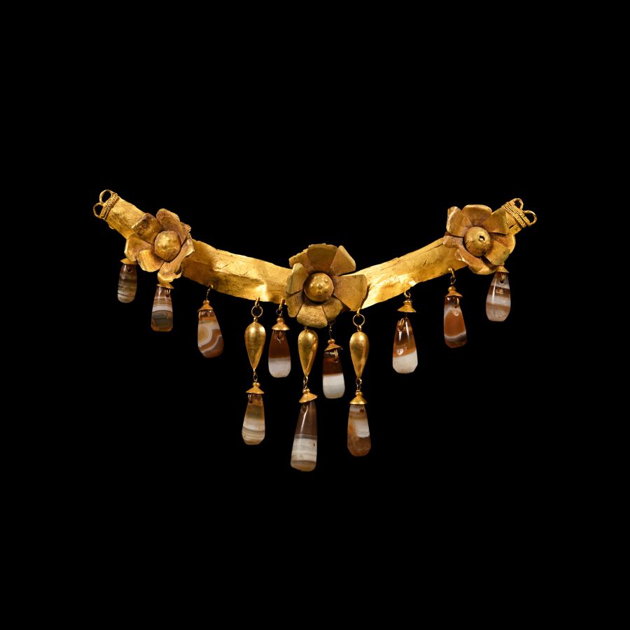 Eastern Greek Gold Necklace Element with Agate Drops