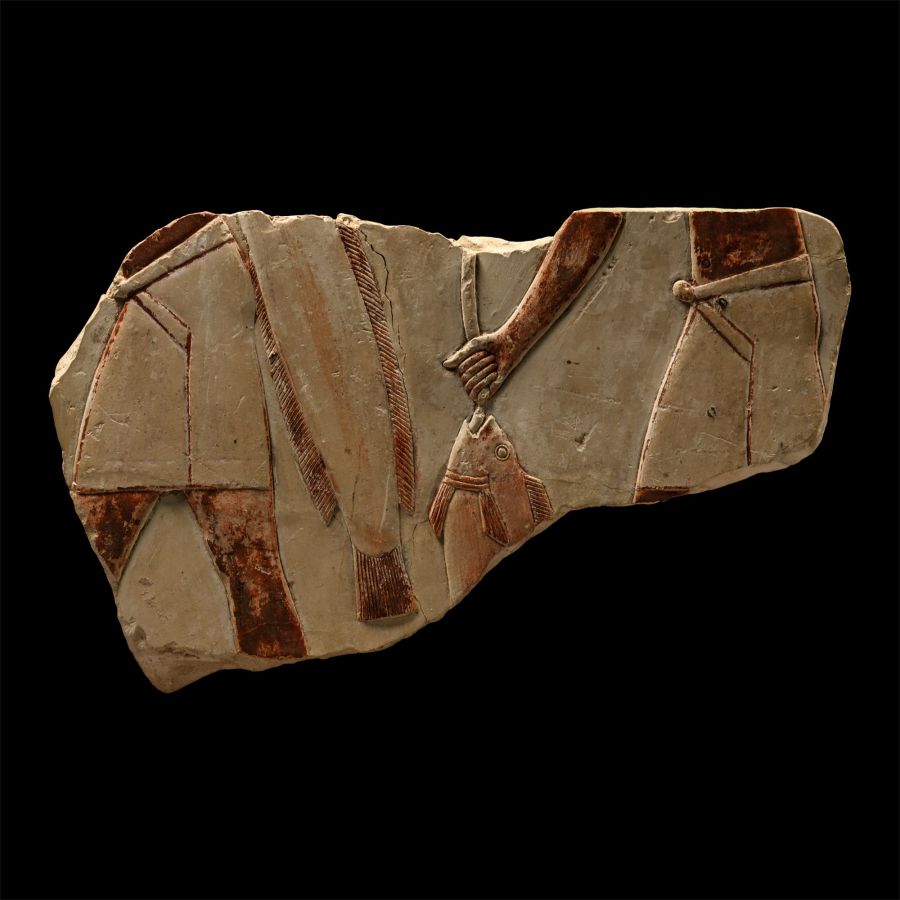 Egyptian Limestone Relief Fishing Scene