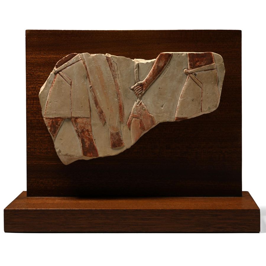 Egyptian Limestone Relief Fishing Scene