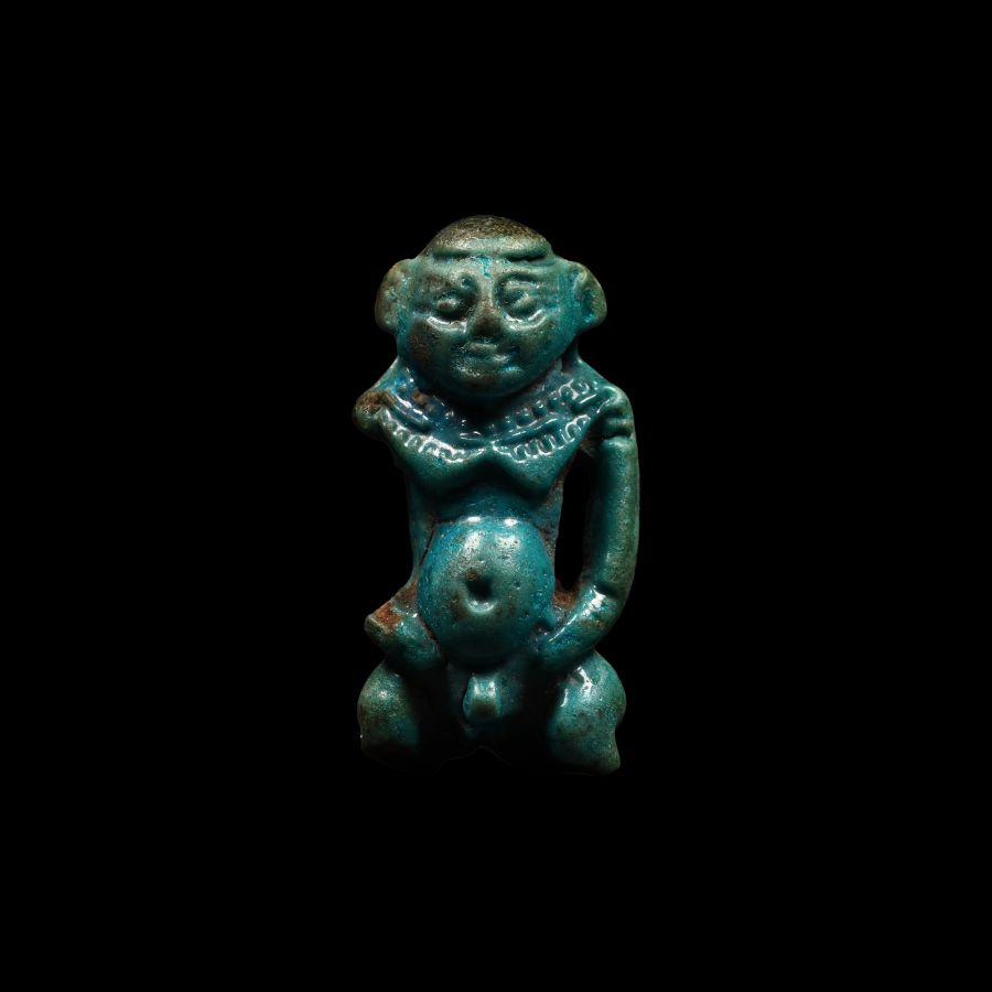 Egyptian Blue Glazed Faience Figure of Pataikos