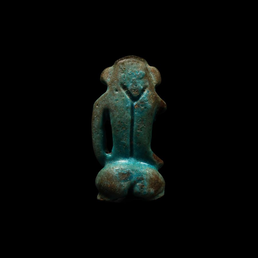 Egyptian Blue Glazed Faience Figure of Pataikos