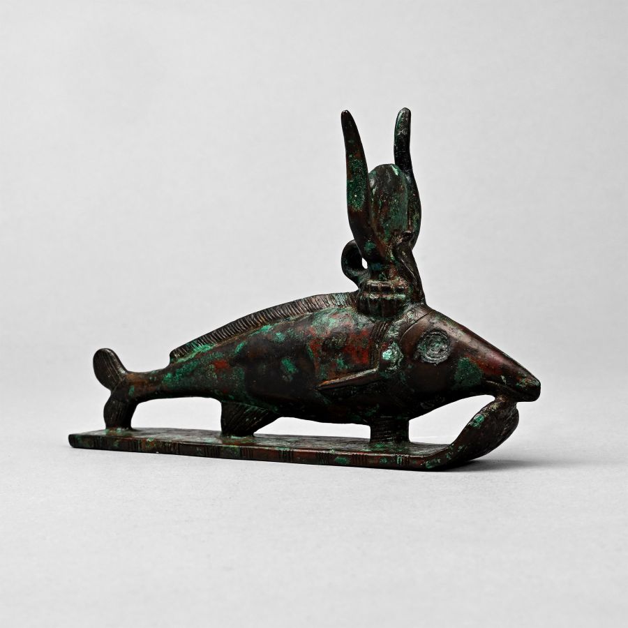 Very Large Egyptian Bronze Oxyrhynchus Fish of Per-Medjed with Hieroglyphic Inscription