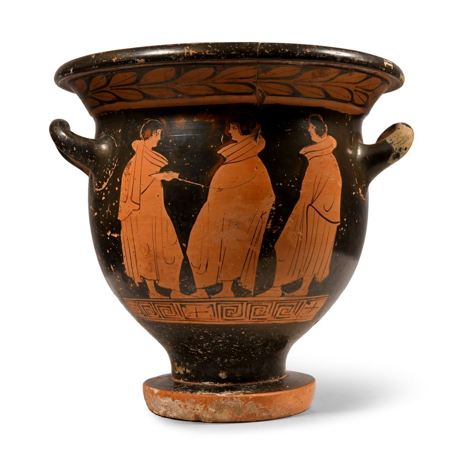 Greek Lucanian Red-Figure Bell-Krater with Nude Dancing Satyr