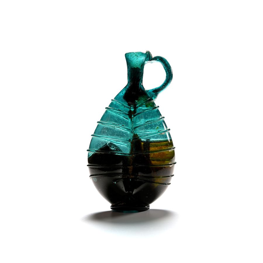 Western Asiatic Glass Ribbed Double Unguent with Contents