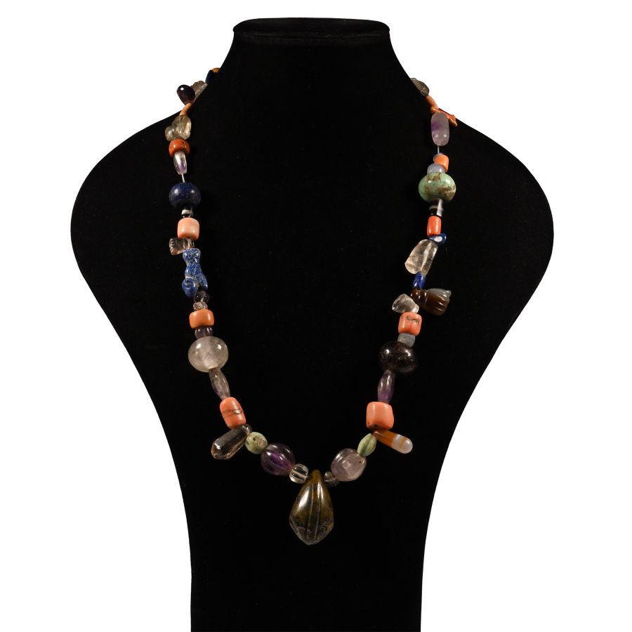Western Asiatic Style Mixed Stone Bead Necklace with Stamp Seals and Amulets