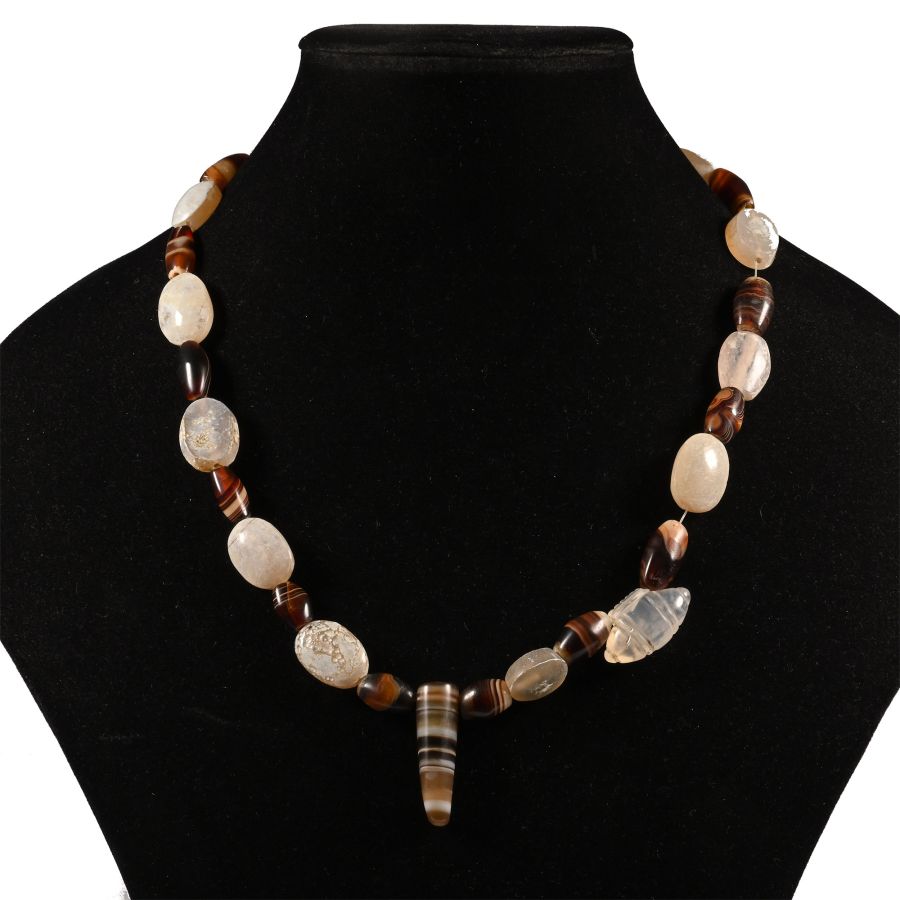 Western Asiatic Style Agate Bead Necklace String with Scaraboids