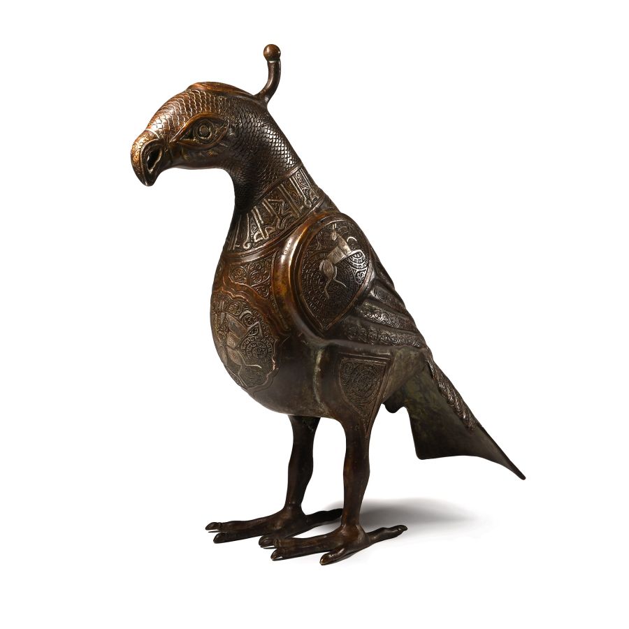 Western Asiatic Style Silver Inlaid Bronze Calligraphic Mythical Bird