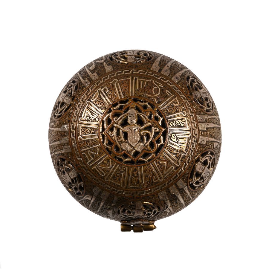Western Asiatic Style Silver Inlaid Bronze Calligraphic Incense Orb