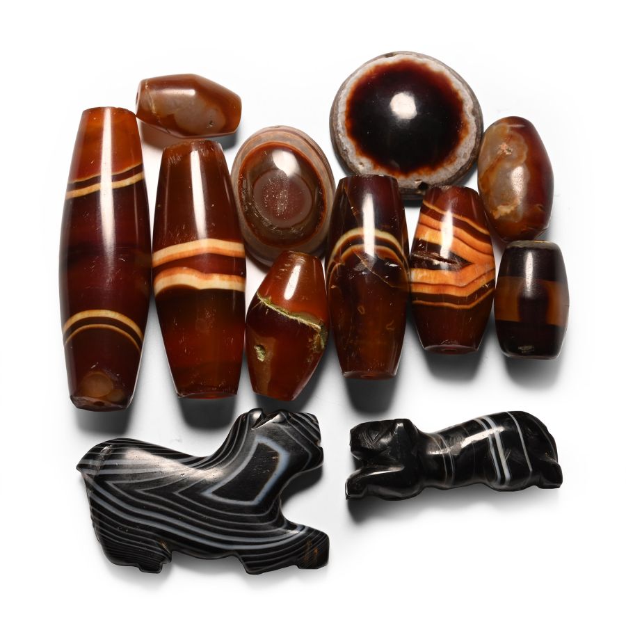Western Asiatic Style Banded Agate Bead and Amulet Group