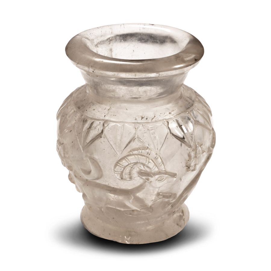 Rock Crystal Vase with Lions Attacking Ibex and Stag