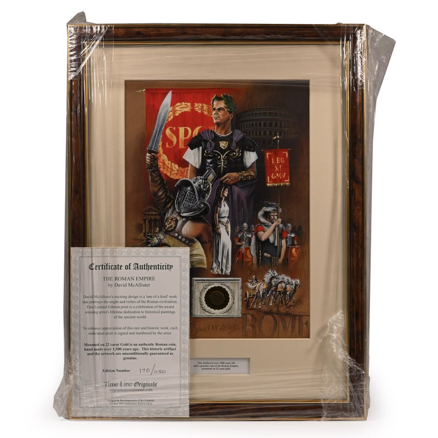 Bronze Roman Coin and Framed Limited Edition Print