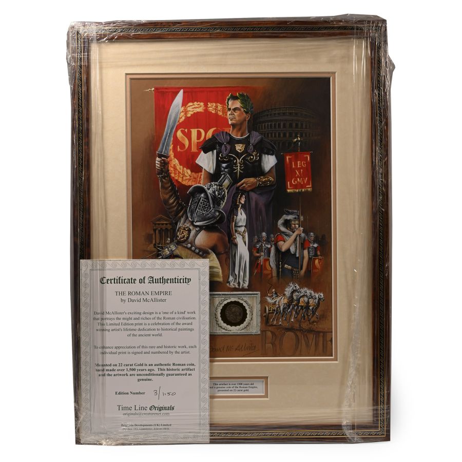 Silver Roman Coin and Framed Limited Edition Print