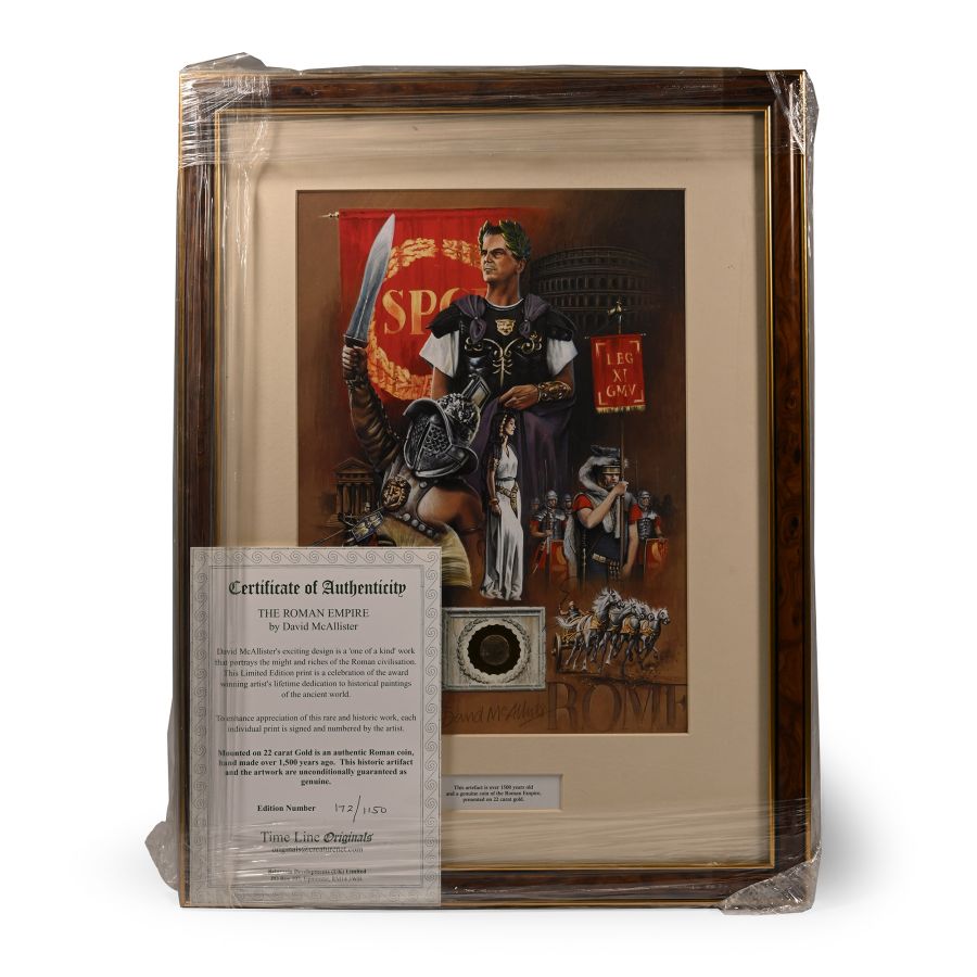 Bronze Roman Coin and Framed Limited Edition Print
