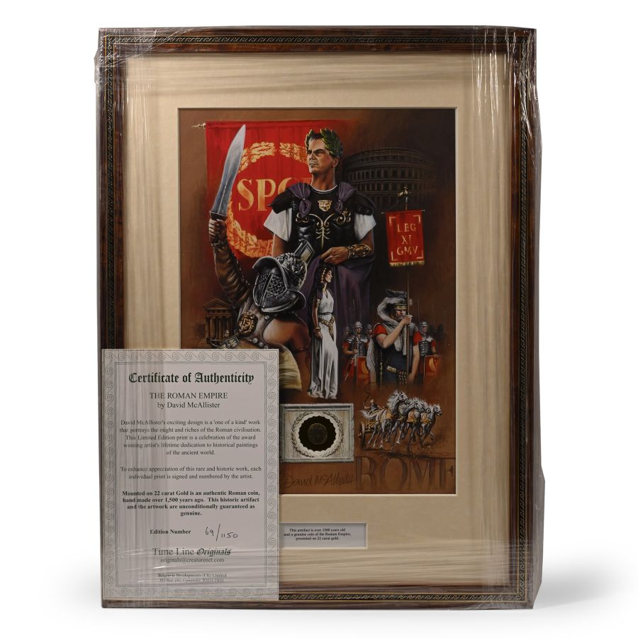 Bronze Roman Coin and Framed Limited Edition Print