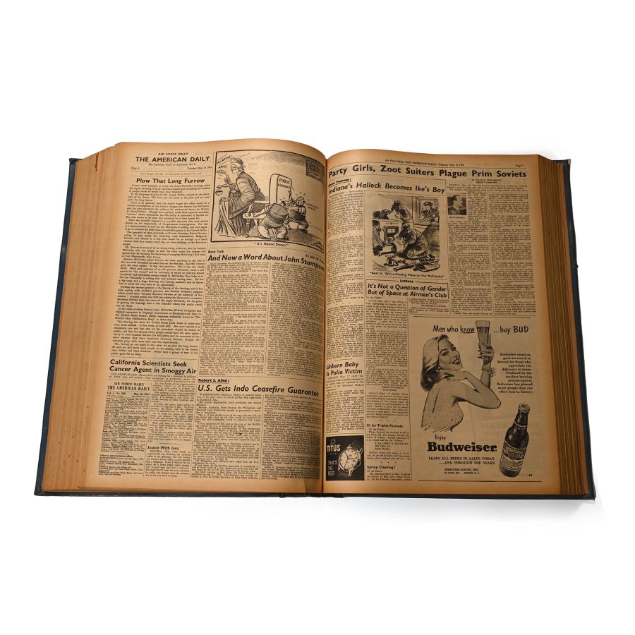 Original United States Air Force Daily Newspaper Bound 'Reel Room' Copies, March 1954 to July 1954 - 122 Publications