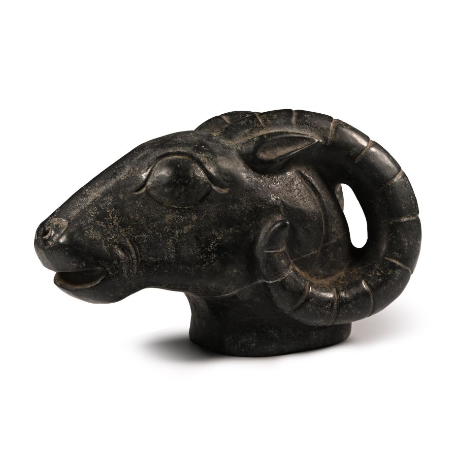 Western Asiatic Style Black Stone Head of a Ram