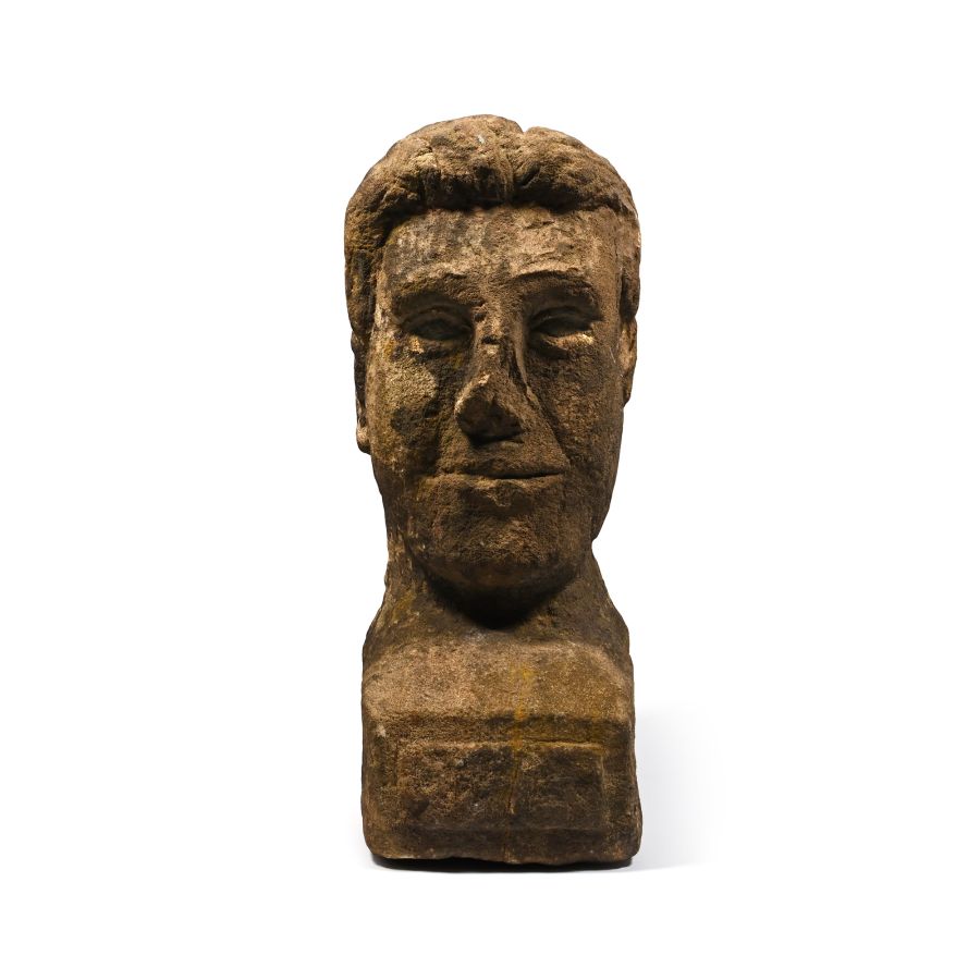 Carved Limestone Head of a Man