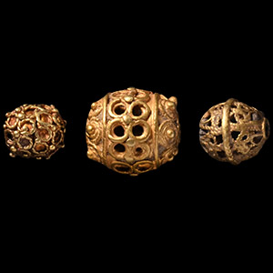 Byzantine Group of Three Gold Filigree Beads