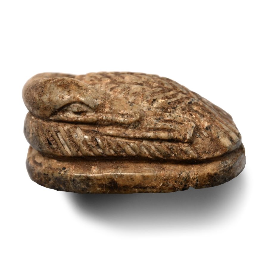 Egyptian Faience Duck Scaraboid with Hieroglyphs