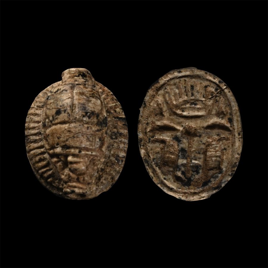 Egyptian Faience Scarab with Hieroglyphs