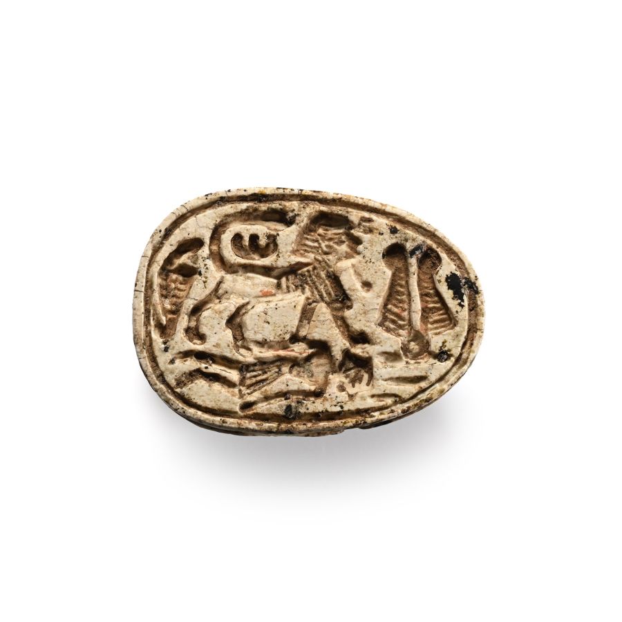 Large Egyptian Steatite Scarab with Sphinx