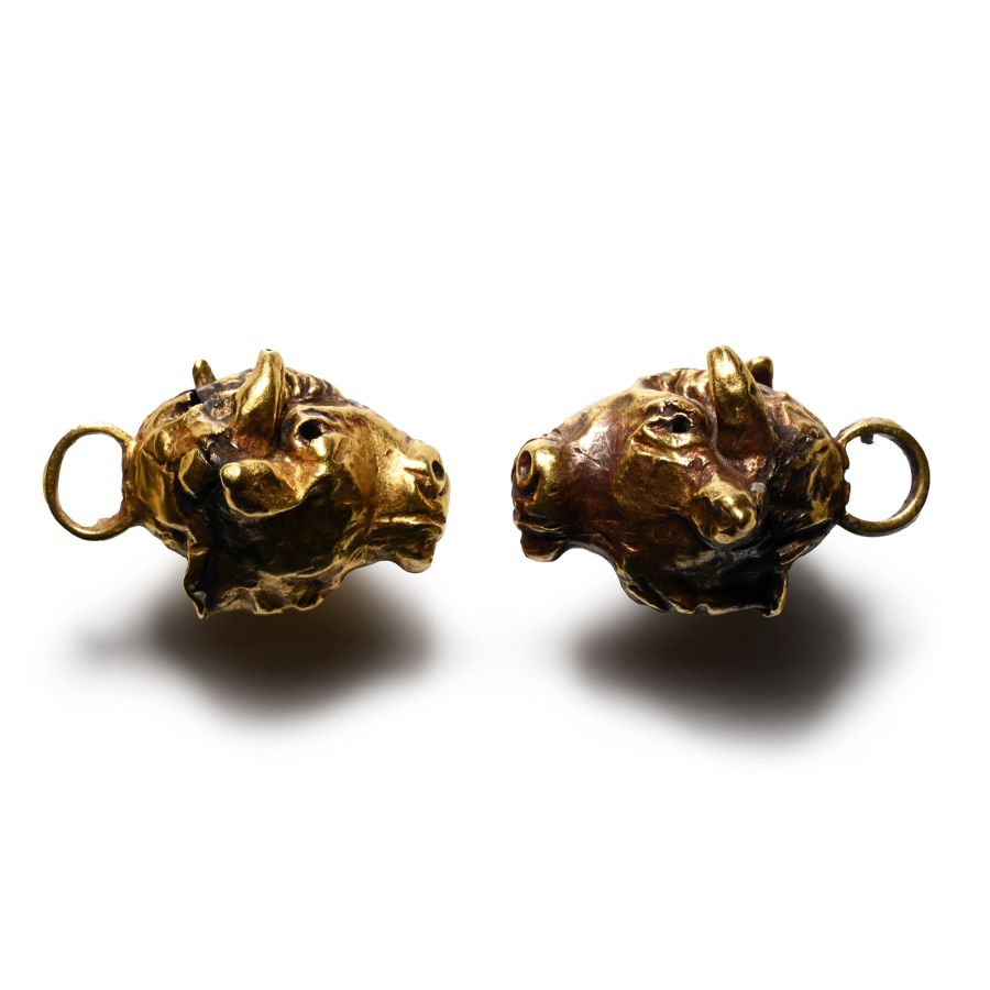 Cypriot Gold Bull-Headed Pendant Pair