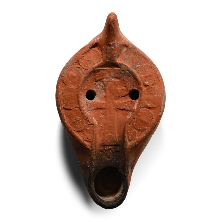 Byzantine Terracotta Oil Lamp with Chi-Rho