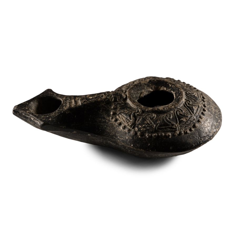 Greek Terracotta Oil Lamp with Silenus