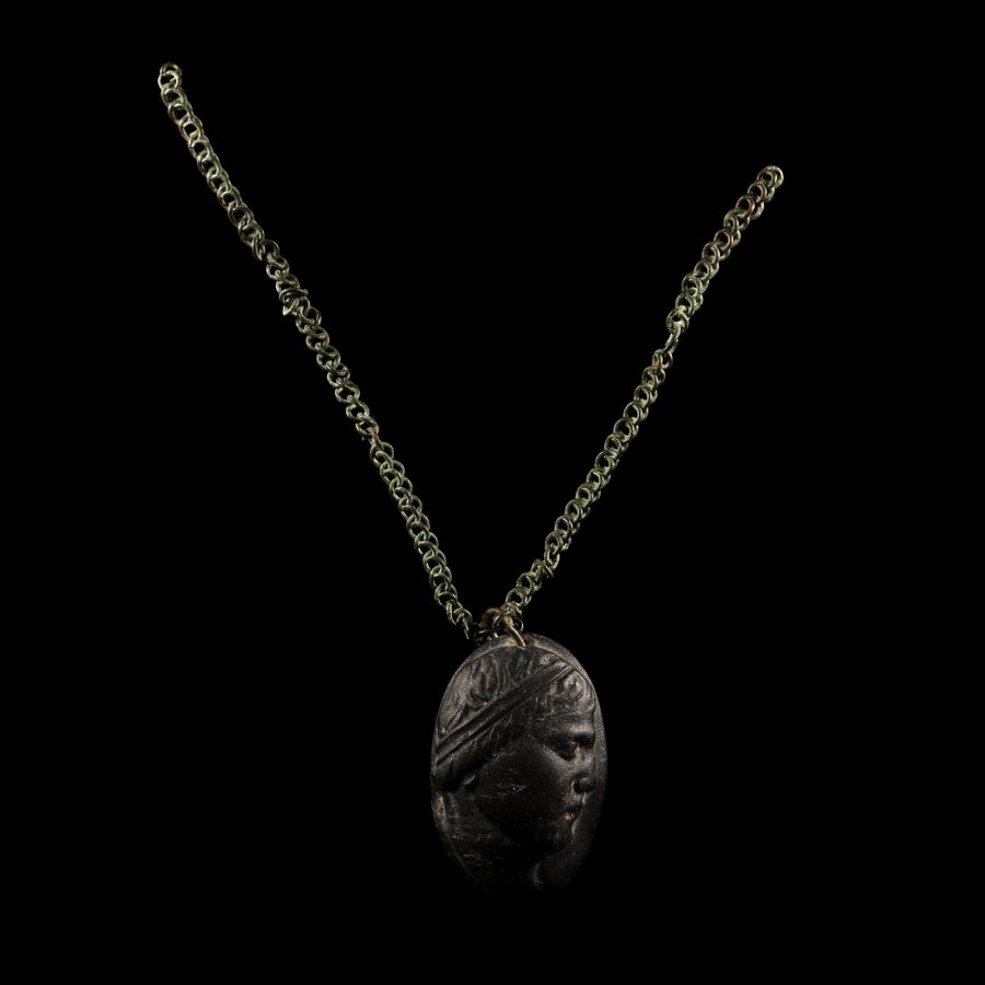 Roman Portrait Cameo with Bronze Chain