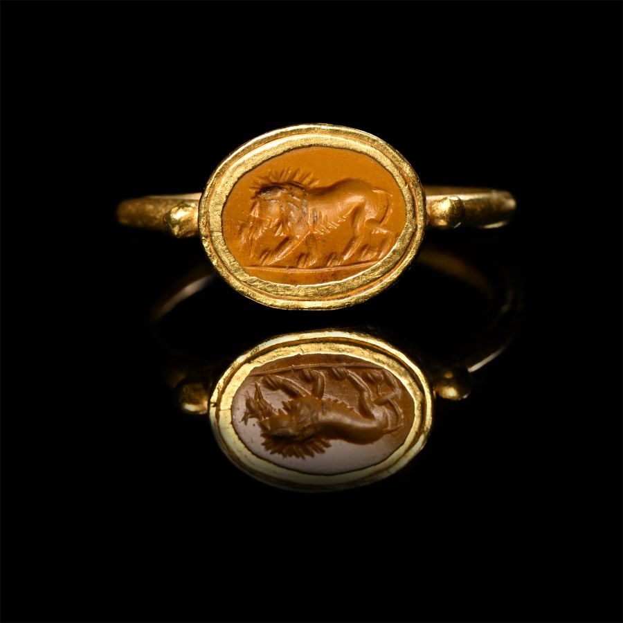 Yellow Jasper Lion Gemstone in Gold Ring