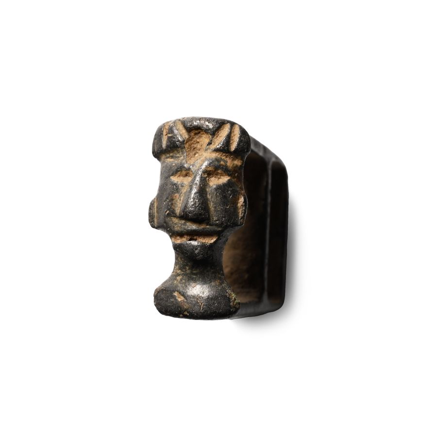 Medieval Bronze Strap Fitting with Bust