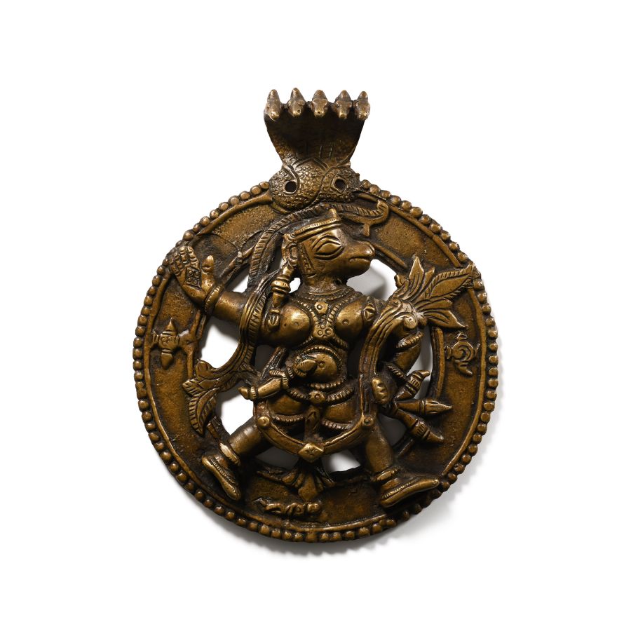 Indian Sacred Copper-alloy Plaque with Hindu God