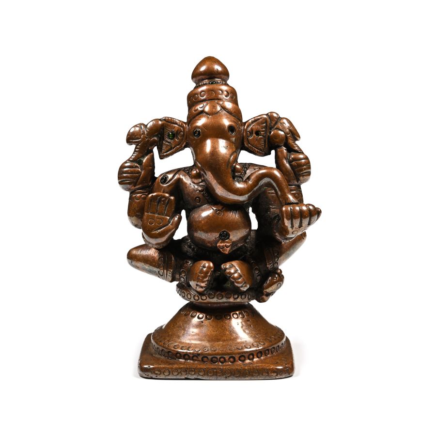 Indian Sacred Copper-Alloy Seated Ganesha Elephant God