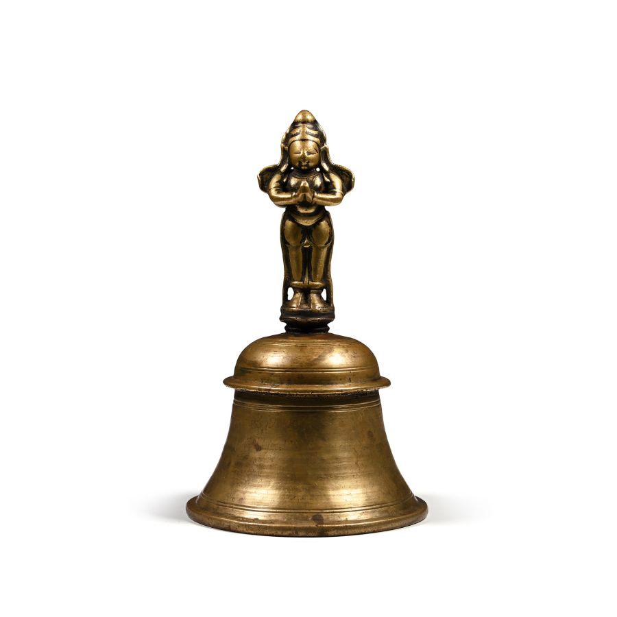 Indian Sacred Copper-Alloy Bell with Hindu God Handle