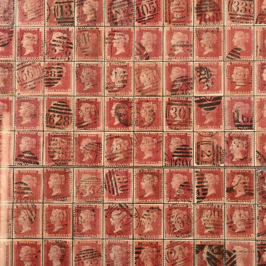Framed Queen Victoria Penny Red Stamp Reconstructed Sheet AA - TL.