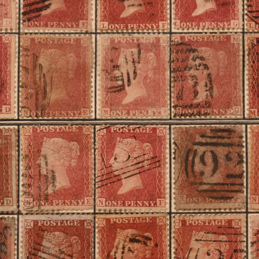 Framed Queen Victoria Penny Red Stamp Reconstructed Sheet.