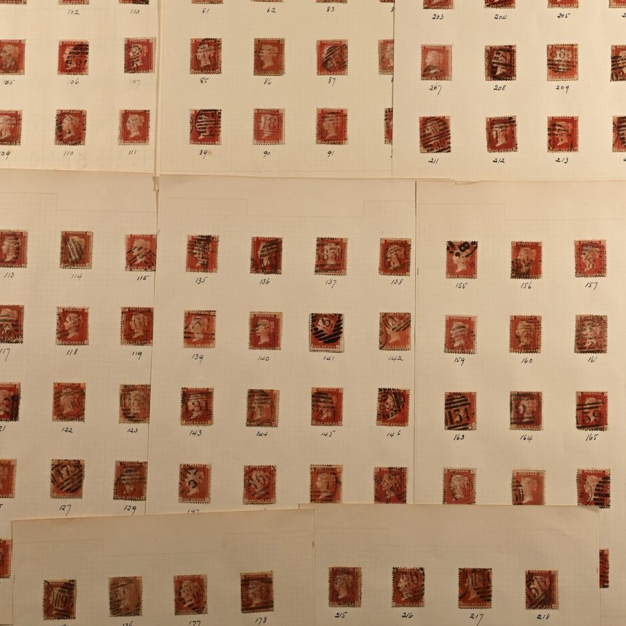 Queen Victoria One Penny Red Stamp Plate Numbers 71 - 224.
