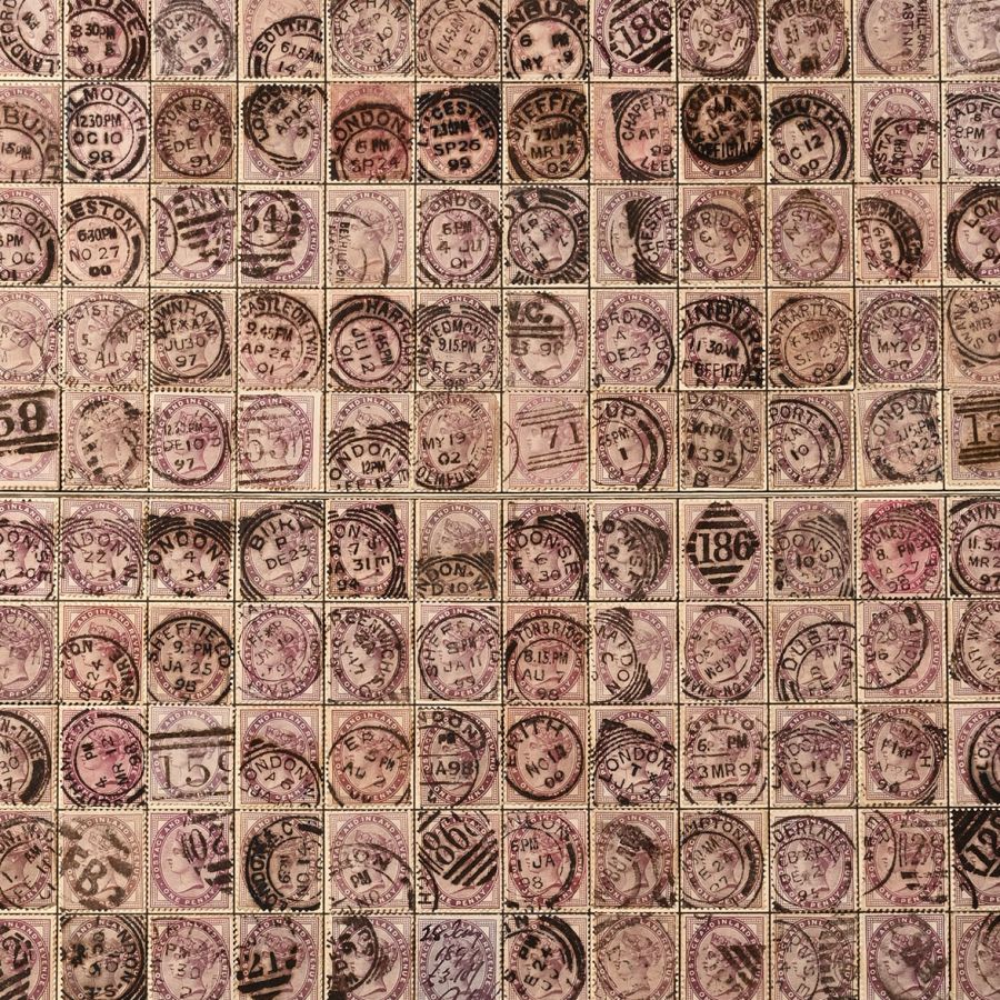 Queen Victoria One Penny Lilac Stamp Reconstructed Sheet.