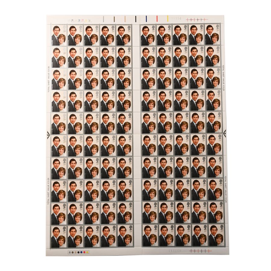 Diana and Charles Full Sheet of 25 Pence Stamps.