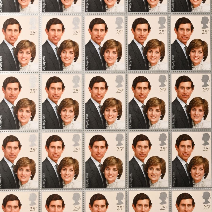 Diana and Charles Full Sheet of 25 Pence Stamps.