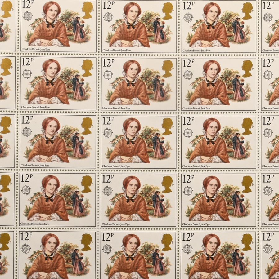 Jayne Eyre Full Sheet of 12 Pence Stamps one with no P Error.