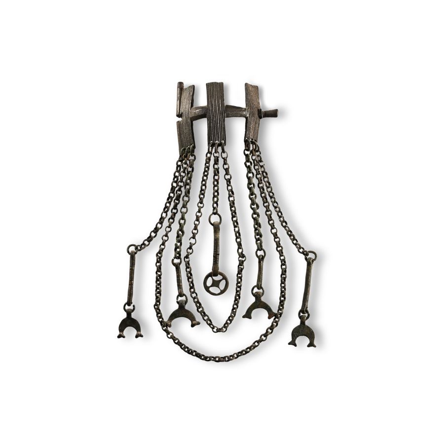 Pre-Viking Bronze Brooch with Bull-Headed Lunar Pendants and Chain