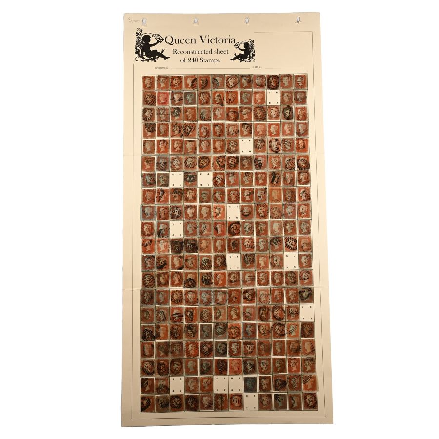 Queen Victoria Imperforated Penny Red Stamp Part Reconstructed Sheet AA - TL.