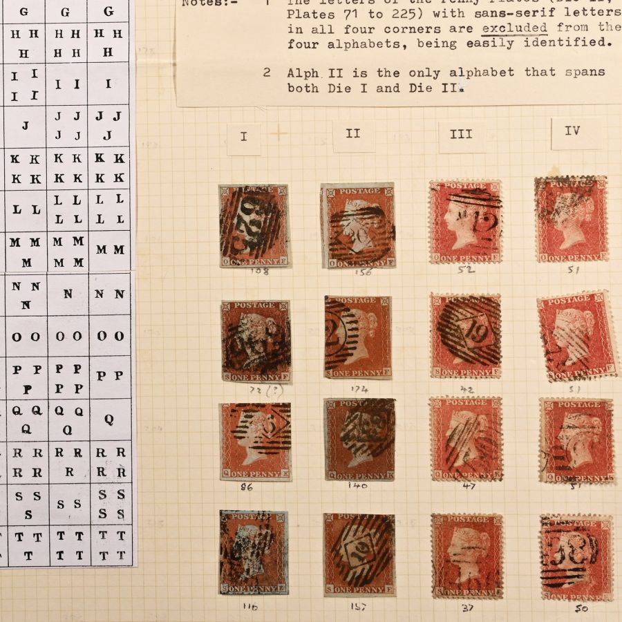 Queen Victoria Imperforated Penny Red Stamp Alphabets Display Sheet.