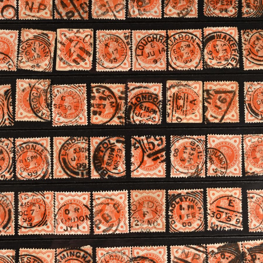 Queen Victoria Half Penny Orange Stamp Group.