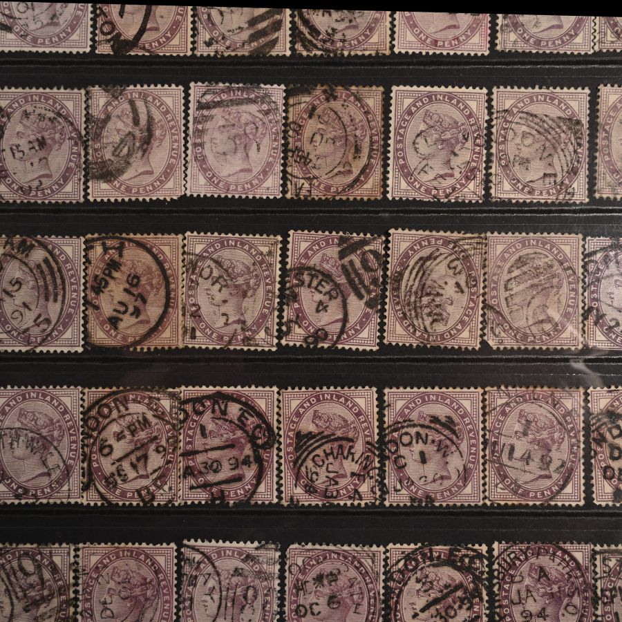 Queen Victoria One Penny Violet Stamp Group.