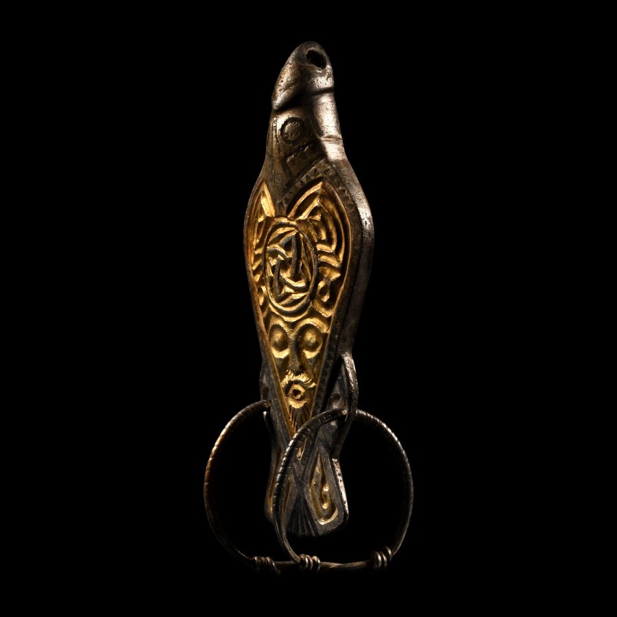 Viking Silver-Gilt Bird Pendant with Bearded Mask